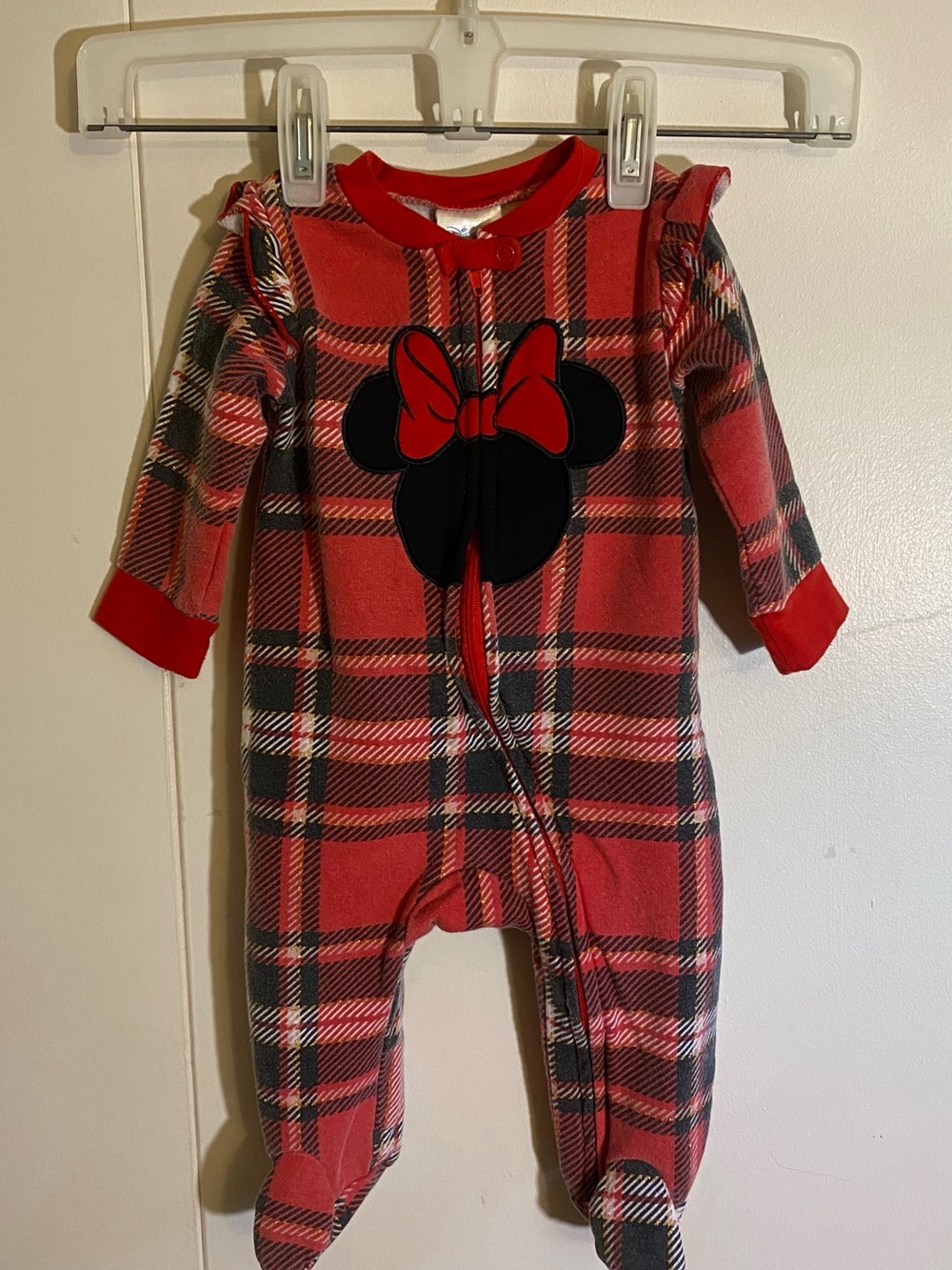 Disney Red Plaid Minnie Mouse Footed One-Piece